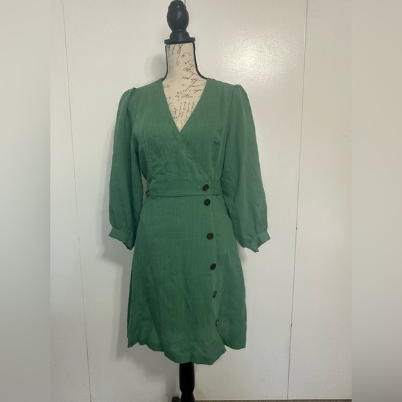 Lulus Draper’s Dream Retro Green Wrap Dress with Buttons NWT - Picture 3 of 16